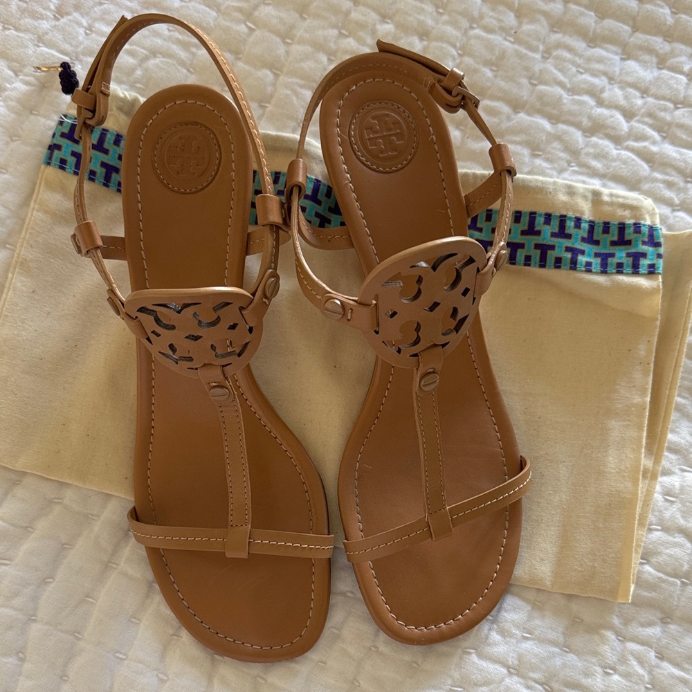 Tory Burch Tan Wedge Sandals, like new and great for any occasion/trip.